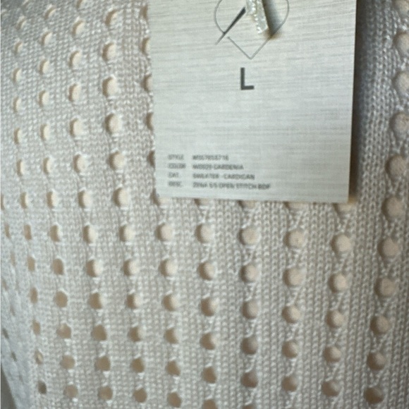 NWT Cream Crochet Knit Mesh Button-Up Short Sleeve Sweater Cardigan Size L - Picture 6 of 9
